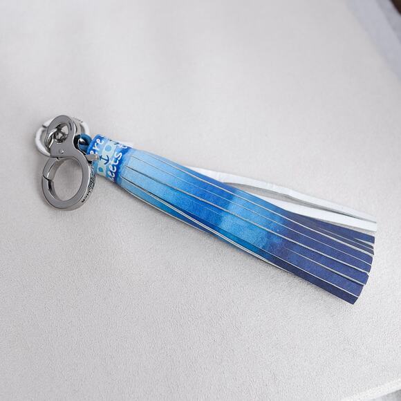 Brighton Sea Meets Sky Large Bag Tassel Key Ring Blue NWT 8" Faux Leather Charm - Picture 1 of 4